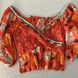 FREE PEOPLE ORANGE FLORAL TOP
